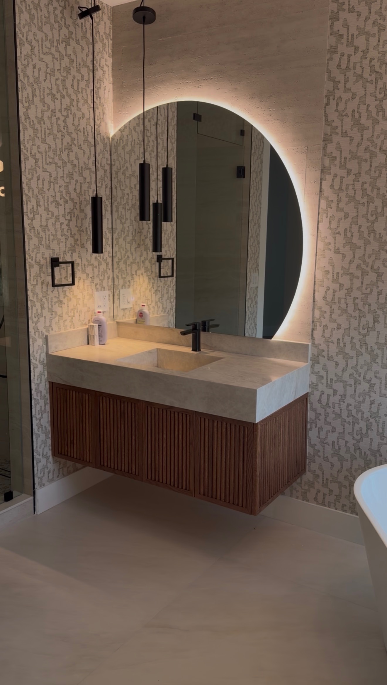 Floating Vanity with Backlit Mirror project by Worldwide Floors Corp in Miami-Dade or Broward
